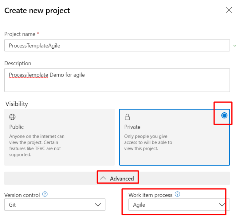 How to create a Project in Azure DevOps with Scrum Template?