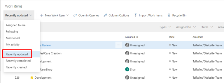 How to view the recently updated workitems in Azure DevOps ...
