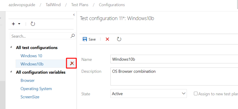 Deleting a configuration in Azure TestPlans | Azure DevOps ...